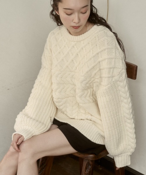 moi tytto（モイテュット）の「ボリューム編地切替えニット（ニット/セーター・レディース・ベージュ/ナチュラル/ブラウン/チャコールグレー/オフホワイト・FREE）」の21枚目の写真