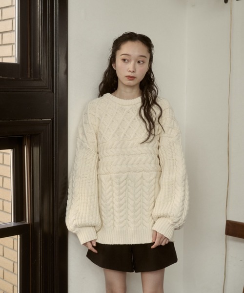 moi tytto（モイテュット）の「ボリューム編地切替えニット（ニット/セーター・レディース・ベージュ/ナチュラル/ブラウン/チャコールグレー/オフホワイト・FREE）」の18枚目の写真