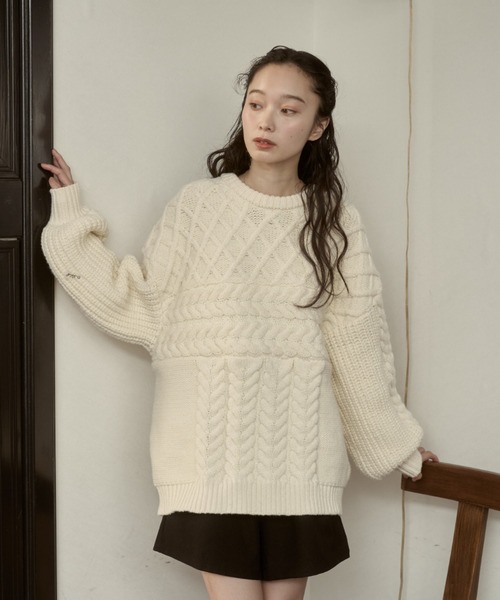 moi tytto（モイテュット）の「ボリューム編地切替えニット（ニット/セーター・レディース・ベージュ/ナチュラル/ブラウン/チャコールグレー/オフホワイト・FREE）」の19枚目の写真