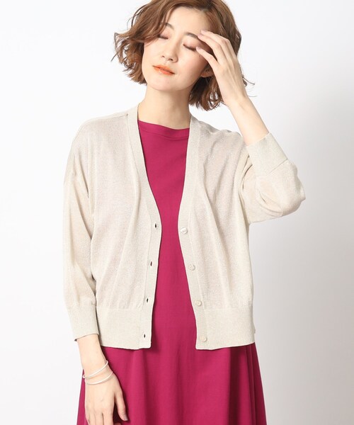 grove（グローブ）の「◆上品なトレンド感を演出してくれるVネックラメカーディガン（カーディガン/ボレロ・レディース・ブラック/アイボリー/ナチュラル・02/03/01）」の2枚目の写真