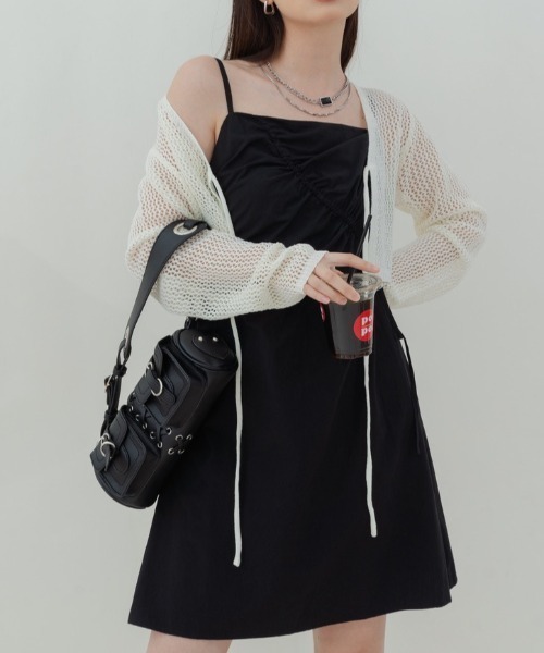 セール】透かし編みニット メッシュクロップド カーディガン