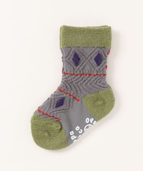 zuppa di zucca(ズッパ デ ズッカ)の「幾何学柄クルーソックス(ソックス/靴下・キッズ・ネイビー/グレー・SS/L/S/M/LL)」の1枚目の写真