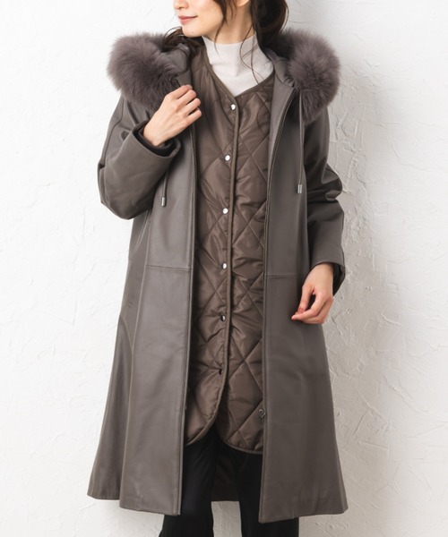 サルバトーレサントロ♡ラムレザー 本革 ロングコート ニット切替