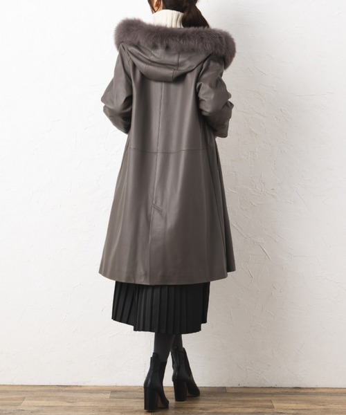 セール】イタリアンラムレザーブルーFOXトリムライナーベスト付き