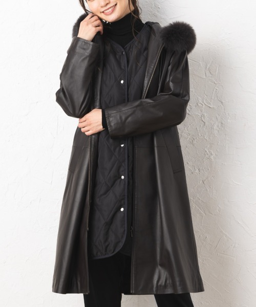 セール】イタリアンラムレザーブルーFOXトリムライナーベスト付き