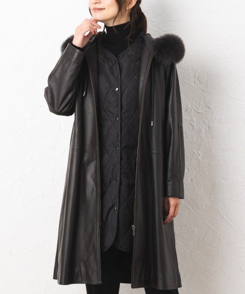 セール】イタリアンラムレザーブルーFOXトリムライナーベスト付き