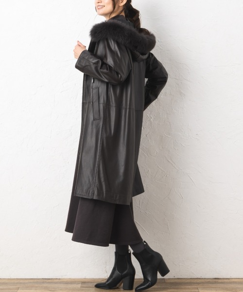 セール】イタリアンラムレザーブルーFOXトリムライナーベスト付き