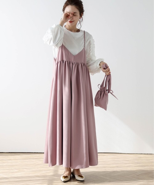 AMELY(エミリー)の「2wayキャミワンピース(ワンピース・レディース・グレイッシュベージュ/バーガンディー/ブラウン/ブラック/ピンク/グリーン・フリー)」の5枚目の写真