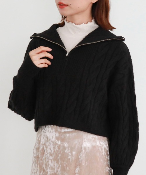 archives(アルシーヴ)の「ハーフzipショートケーブルニット(ニット/セーター・レディース・チャコールグレー/アイボリー/ピンクベージュ/グレー/ブラック・MEDIUM)」の3枚目の写真