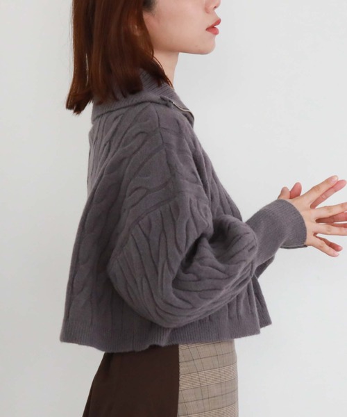 archives(アルシーヴ)の「ハーフzipショートケーブルニット(ニット/セーター・レディース・チャコールグレー/アイボリー/ピンクベージュ/グレー/ブラック・MEDIUM)」の22枚目の写真