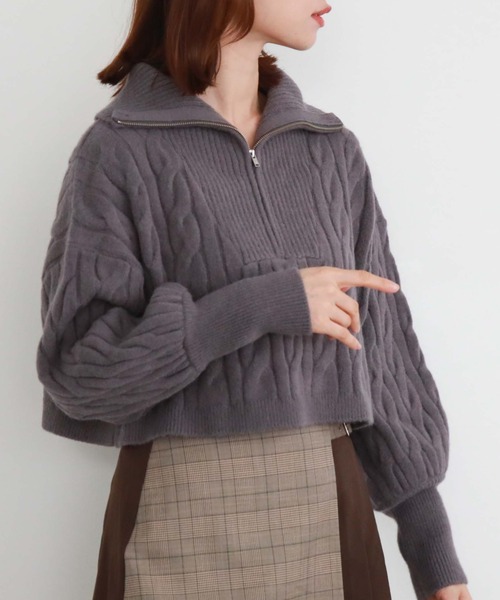 archives(アルシーヴ)の「ハーフzipショートケーブルニット(ニット/セーター・レディース・チャコールグレー/アイボリー/ピンクベージュ/グレー/ブラック・MEDIUM)」の21枚目の写真