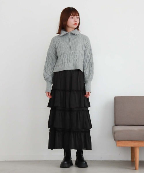 archives(アルシーヴ)の「ハーフzipショートケーブルニット(ニット/セーター・レディース・チャコールグレー/アイボリー/ピンクベージュ/グレー/ブラック・MEDIUM)」の18枚目の写真