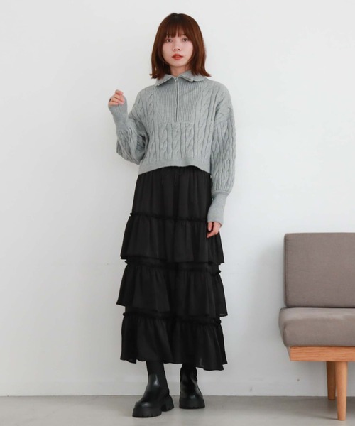 archives(アルシーヴ)の「ハーフzipショートケーブルニット(ニット/セーター・レディース・チャコールグレー/アイボリー/ピンクベージュ/グレー/ブラック・MEDIUM)」の20枚目の写真