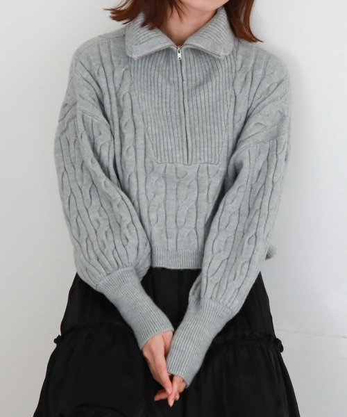 archives(アルシーヴ)の「ハーフzipショートケーブルニット(ニット/セーター・レディース・チャコールグレー/アイボリー/ピンクベージュ/グレー/ブラック・MEDIUM)」の17枚目の写真
