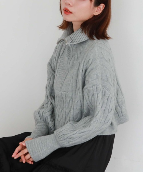 archives(アルシーヴ)の「ハーフzipショートケーブルニット(ニット/セーター・レディース・チャコールグレー/アイボリー/ピンクベージュ/グレー/ブラック・MEDIUM)」の15枚目の写真