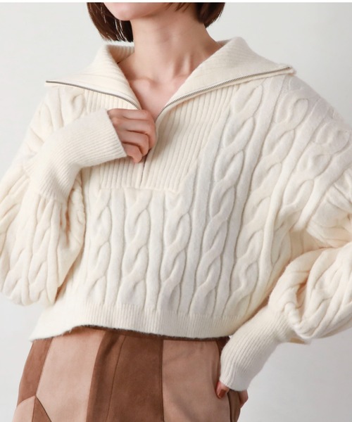 archives(アルシーヴ)の「ハーフzipショートケーブルニット(ニット/セーター・レディース・チャコールグレー/アイボリー/ピンクベージュ/グレー/ブラック・MEDIUM)」の6枚目の写真