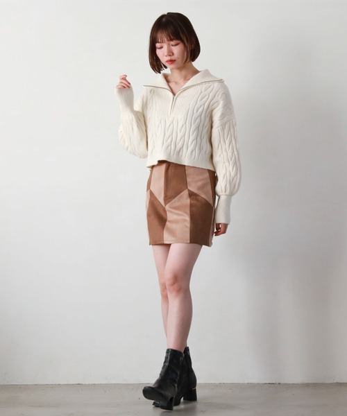 archives(アルシーヴ)の「ハーフzipショートケーブルニット(ニット/セーター・レディース・チャコールグレー/アイボリー/ピンクベージュ/グレー/ブラック・MEDIUM)」の11枚目の写真