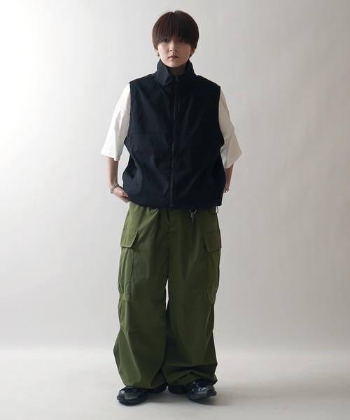 24SS セットアップ対応 スタンドネック 裾ひもドロスト フルジップナイロンテックベスト【Confirm】（ベスト）｜Confirm（コンファーム）