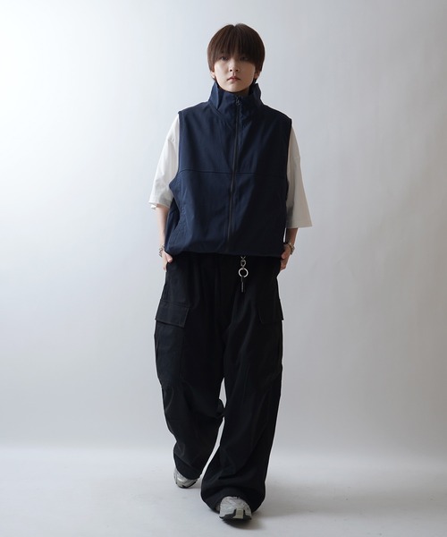 24SS セットアップ対応 スタンドネック 裾ひもドロスト フルジップナイロンテックベスト【Confirm】（ベスト）｜Confirm（コンファーム）
