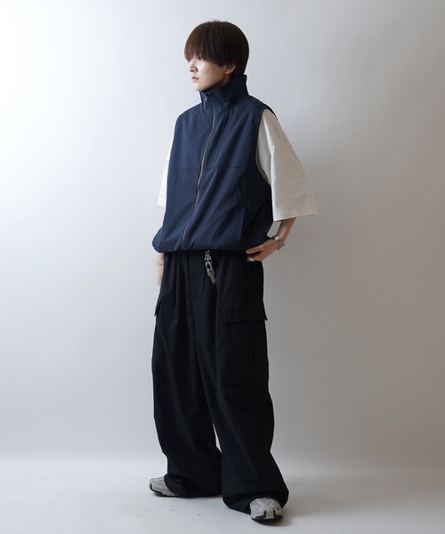 24SS セットアップ対応 スタンドネック 裾ひもドロスト フルジップナイロンテックベスト【Confirm】（ベスト）｜Confirm（コンファーム）