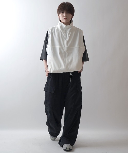 24SS セットアップ対応 スタンドネック 裾ひもドロスト フルジップナイロンテックベスト【Confirm】（ベスト）｜Confirm（コンファーム）