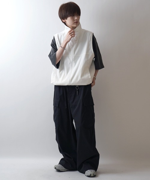 24SS セットアップ対応 スタンドネック 裾ひもドロスト フルジップナイロンテックベスト【Confirm】（ベスト）｜Confirm（コンファーム）