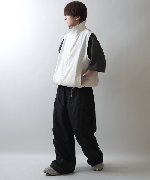 24SS セットアップ対応 スタンドネック 裾ひもドロスト フルジップナイロンテックベスト【Confirm】（ベスト）｜Confirm（コンファーム）