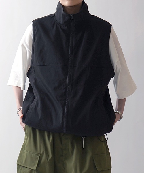 24SS セットアップ対応 スタンドネック 裾ひもドロスト フルジップナイロンテックベスト【Confirm】（ベスト）｜Confirm（コンファーム）