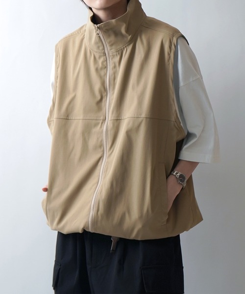 24SS セットアップ対応 スタンドネック 裾ひもドロスト フルジップナイロンテックベスト【Confirm】（ベスト）｜Confirm（コンファーム）