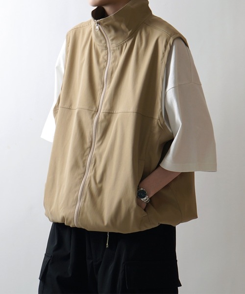 24SS セットアップ対応 スタンドネック 裾ひもドロスト フルジップナイロンテックベスト【Confirm】（ベスト）｜Confirm（コンファーム）