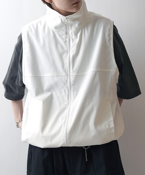 24SS セットアップ対応 スタンドネック 裾ひもドロスト フルジップナイロンテックベスト【Confirm】（ベスト）｜Confirm（コンファーム）