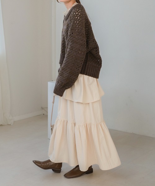 Bab（バブ）の「ティアードボリュームスカート（スカート・レディース・ブラック/ベージュ/ブルー・S/M）」の6枚目の写真