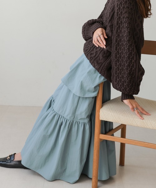 Bab（バブ）の「ティアードボリュームスカート（スカート・レディース・ブラック/ベージュ/ブルー・S/M）」の15枚目の写真