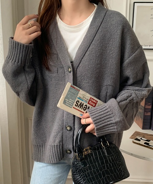 ABITOKYO（アビトーキョー）の「フラワージャガードオーバーシルエットVネックカーディガン（カーディガン/ボレロ・レディース・チャコールグレー/ライトグレー/ブラック/アイボリー・FREE）」の5枚目の写真