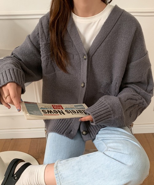 ABITOKYO（アビトーキョー）の「フラワージャガードオーバーシルエットVネックカーディガン（カーディガン/ボレロ・レディース・チャコールグレー/ライトグレー/ブラック/アイボリー・FREE）」の7枚目の写真