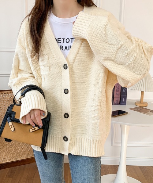 ABITOKYO（アビトーキョー）の「フラワージャガードオーバーシルエットVネックカーディガン（カーディガン/ボレロ・レディース・チャコールグレー/ライトグレー/ブラック/アイボリー・FREE）」の11枚目の写真