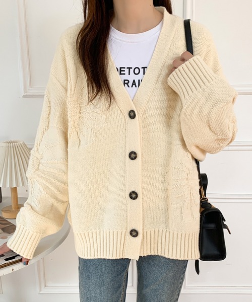 ABITOKYO（アビトーキョー）の「フラワージャガードオーバーシルエットVネックカーディガン（カーディガン/ボレロ・レディース・チャコールグレー/ライトグレー/ブラック/アイボリー・FREE）」の14枚目の写真