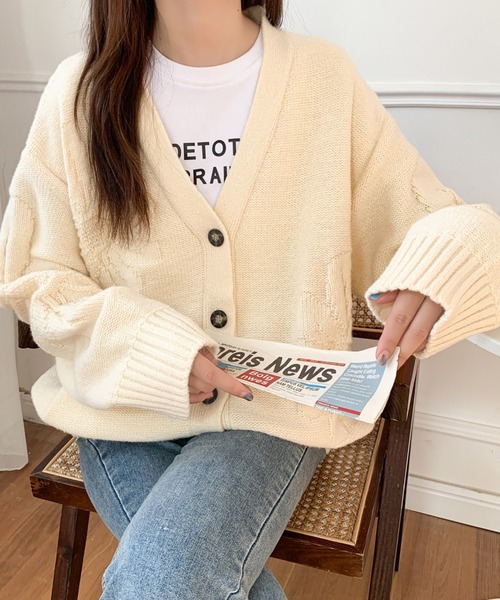 ABITOKYO（アビトーキョー）の「フラワージャガードオーバーシルエットVネックカーディガン（カーディガン/ボレロ・レディース・チャコールグレー/ライトグレー/ブラック/アイボリー・FREE）」の16枚目の写真