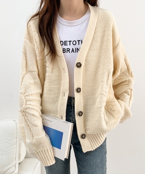 ABITOKYO（アビトーキョー）の「フラワージャガードオーバーシルエットVネックカーディガン（カーディガン/ボレロ・レディース・チャコールグレー/ライトグレー/ブラック/アイボリー・FREE）」の19枚目の写真