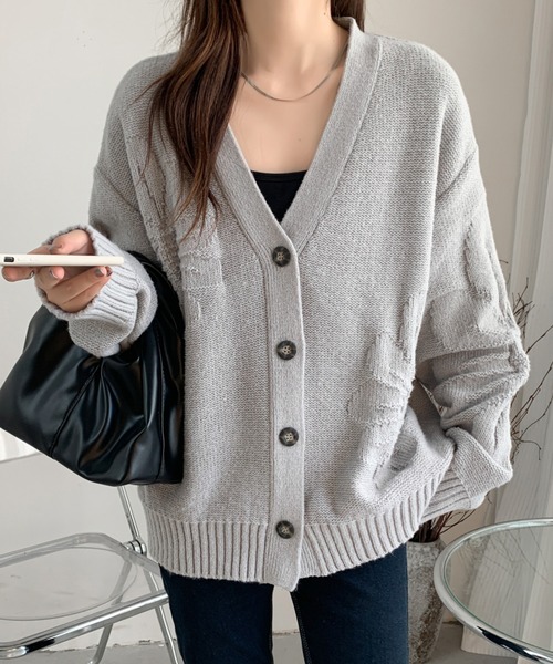 ABITOKYO（アビトーキョー）の「フラワージャガードオーバーシルエットVネックカーディガン（カーディガン/ボレロ・レディース・チャコールグレー/ライトグレー/ブラック/アイボリー・FREE）」の22枚目の写真