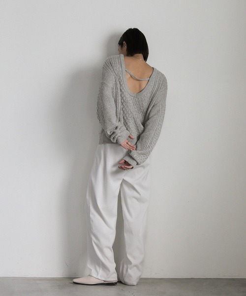 セール】バックオープンパッチワーク編みニット（ニット/セーター