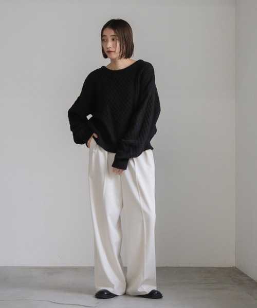 select MOCA(セレクトモカ)の「バックオープンパッチワーク編みニット(ニット/セーター・レディース・ライトグレー/アイボリー/ブラック・FREE)」の7枚目の写真