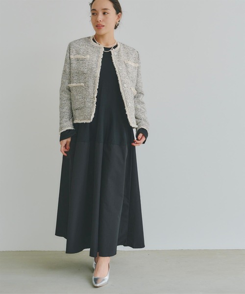 titivate（ティティベイト）の「フリンジデザインツイードジャケット（ノーカラージャケット・レディース・ネイビー/ホワイト系その他/ブラック/オフホワイト・S/M/L）」の14枚目の写真