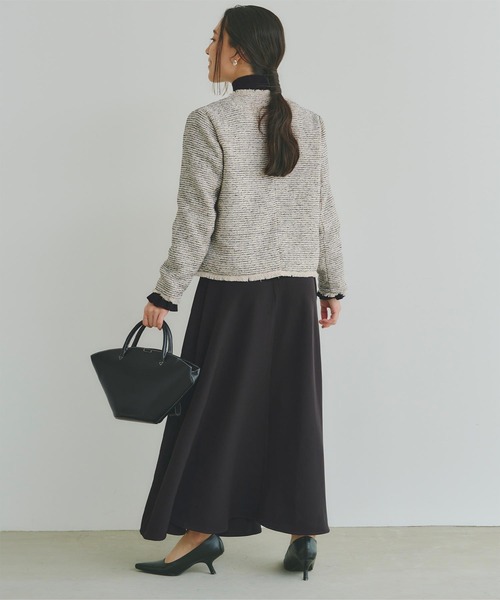 titivate（ティティベイト）の「フリンジデザインツイードジャケット（ノーカラージャケット・レディース・ネイビー/ホワイト系その他/ブラック/オフホワイト・S/M/L）」の15枚目の写真