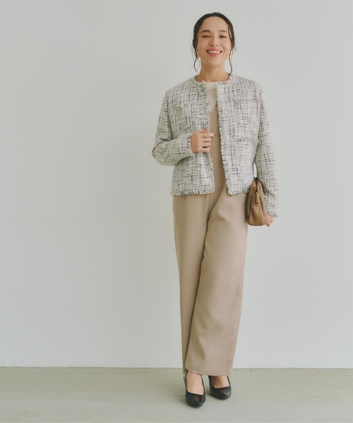 titivate（ティティベイト）の「フリンジデザインツイードジャケット（ノーカラージャケット・レディース・ネイビー/ホワイト系その他/ブラック/オフホワイト・S/M/L）」の18枚目の写真