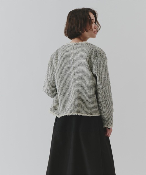 titivate（ティティベイト）の「フリンジデザインツイードジャケット（ノーカラージャケット・レディース・ネイビー/ホワイト系その他/ブラック/オフホワイト・S/M/L）」の7枚目の写真