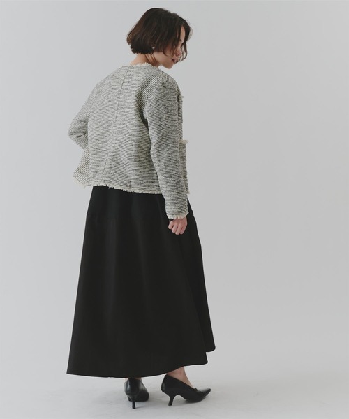 titivate（ティティベイト）の「フリンジデザインツイードジャケット（ノーカラージャケット・レディース・ネイビー/ホワイト系その他/ブラック/オフホワイト・S/M/L）」の10枚目の写真