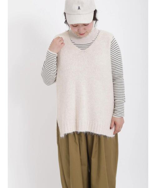 Samansa Mos2（サマンサ モスモス）の「◎シャギーニットベスト（ベスト・レディース・チャコールグレー/キナリ/モカ・F）」の4枚目の写真