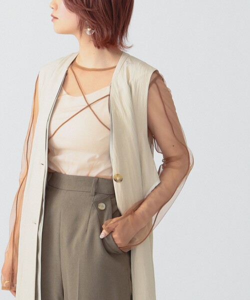 RBS(アールビーエス)の「RBS / チュール コード クルーネック トップス(Tシャツ/カットソー・レディース・ダークブラウン/ブラック・ONE SIZE)」の1枚目の写真