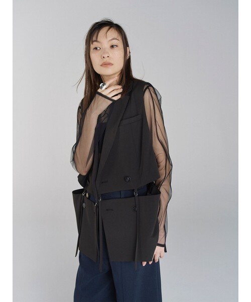 RBS(アールビーエス)の「RBS / チュール コード クルーネック トップス(Tシャツ/カットソー・レディース・ダークブラウン/ブラック・ONE SIZE)」の5枚目の写真